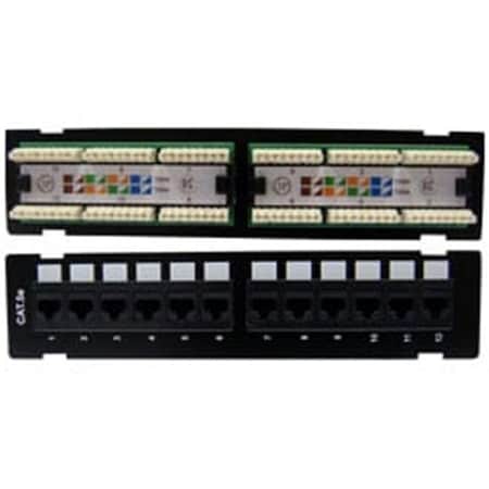 Wall Mount 12 Port Cat 5e Patch Panel  110 Type  568A  568B Compatible  10 Inch